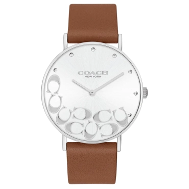 14503803, Coach Perry Brown Leather Silver White Dial Watch
