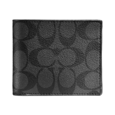 74993, Coach Compact ID Signature PVC Charcoal Black