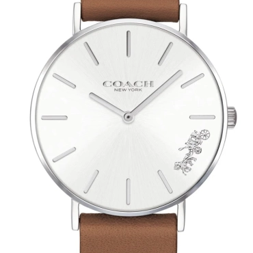 14503120, Coach Perry Silver Dial Brown Leather Strap
