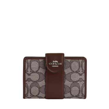 CU987, Coach Medium Corner Zip Signature Jacquard Oak Maple