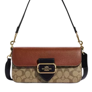CE560, Coach Morgan Shoulder Bag Signature Colorblock Khaki Multi