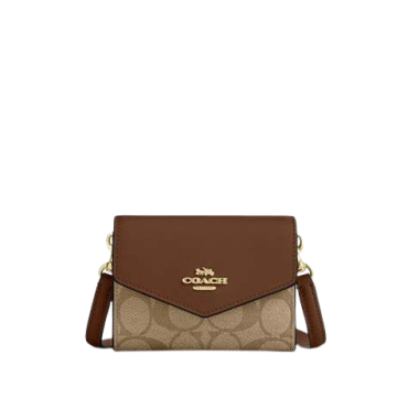 CU172, Coach Mini Envelope Wallet Signature Khaki Saddle