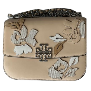 Tory Burch Britten Floral Applique Small Light Nougat Ivory