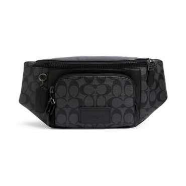 C3765, Coach Track Belt Bag Signature Charcoal Black