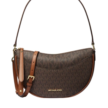 Michael Kors Dover Medium Half Moon Shoulder Bag Signature Brown