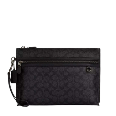 CY985, Coach Carry All Pouch Signature Charcoal Black