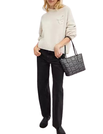 CW396, Coach Fiona Zip Tote Bag Gunmetal Multi - Gambar 4