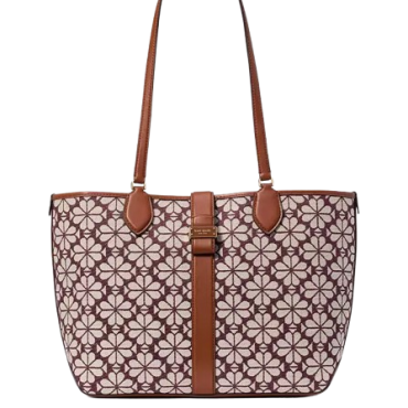 KI456, Kate Spade Tote Spade Flower Jacquard Medium Burgundy Multi