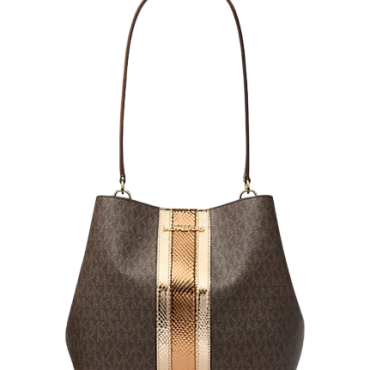 Michael Kors Pratt Medium Signature Logo and Metallic Shoulder Bag Brown