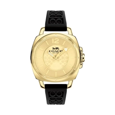 Coach Boyfriend 14503980 Ladies Gold Dial Black Rubber Strap