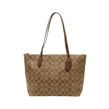 4455, Coach Top Zip Tote Signature Khaki Saddle