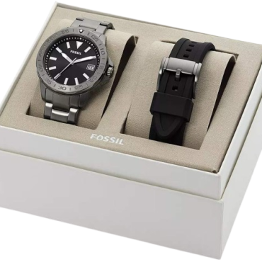 Fossil BQ2785SET Bannon Smoke Stainless Steel Rubber Strap Box Set
