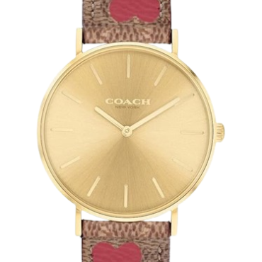 Coach 14503886 Perry Gold Love Brown Leather Strap Watch