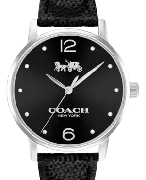 Coach 14504435 Sign Charcoal Black Leather Watch
